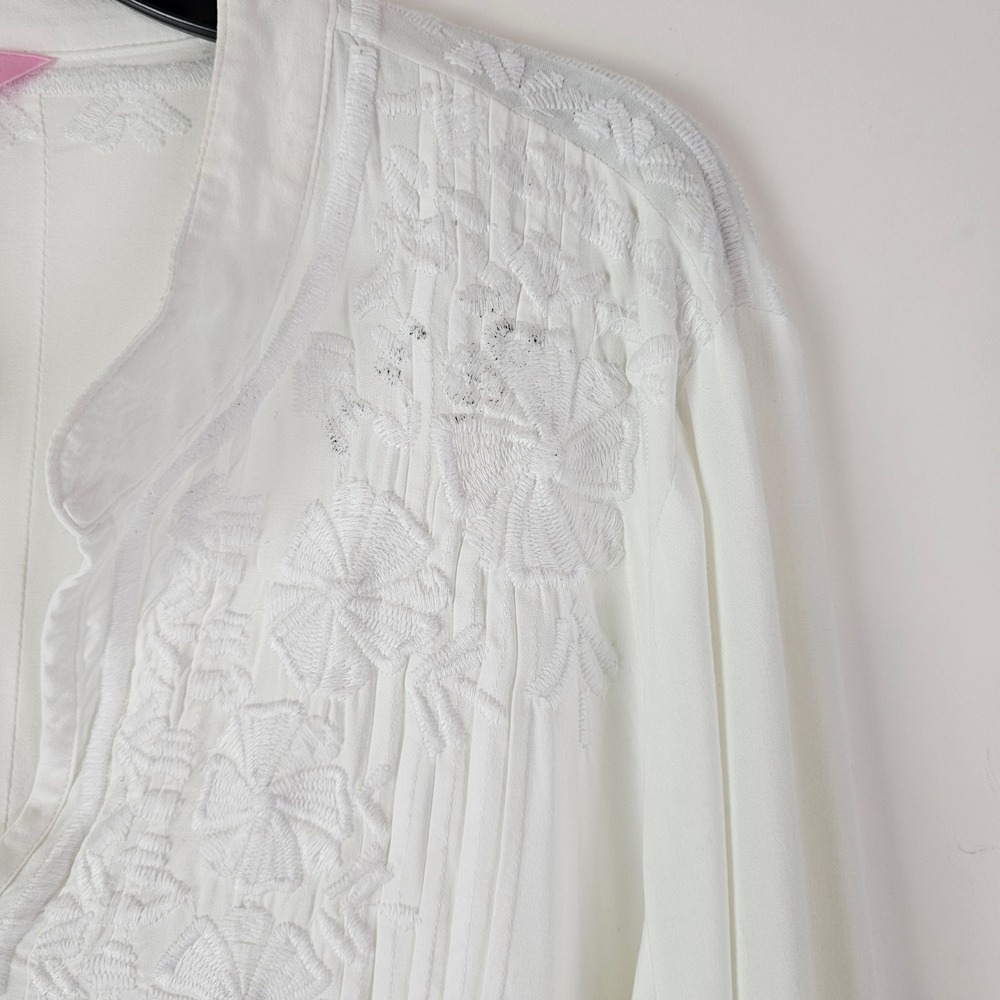 Lilly Pulitzer White Embroidered Rayon Tunic Top 3/4 Roll Tab Sleeve Womens XL - Picture 6 of 12